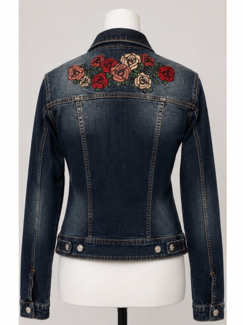 LuLaRoe Harvey Floral Embroidered Rose Denim Jacket Dark Wash NWT Medium - Picture 5 of 11